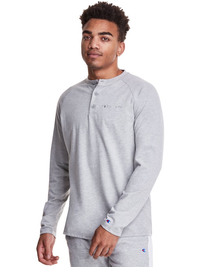 Champion Mens T-Shirt NZ - Long Sleeve Henley Grey ( 9206-NPDSW )